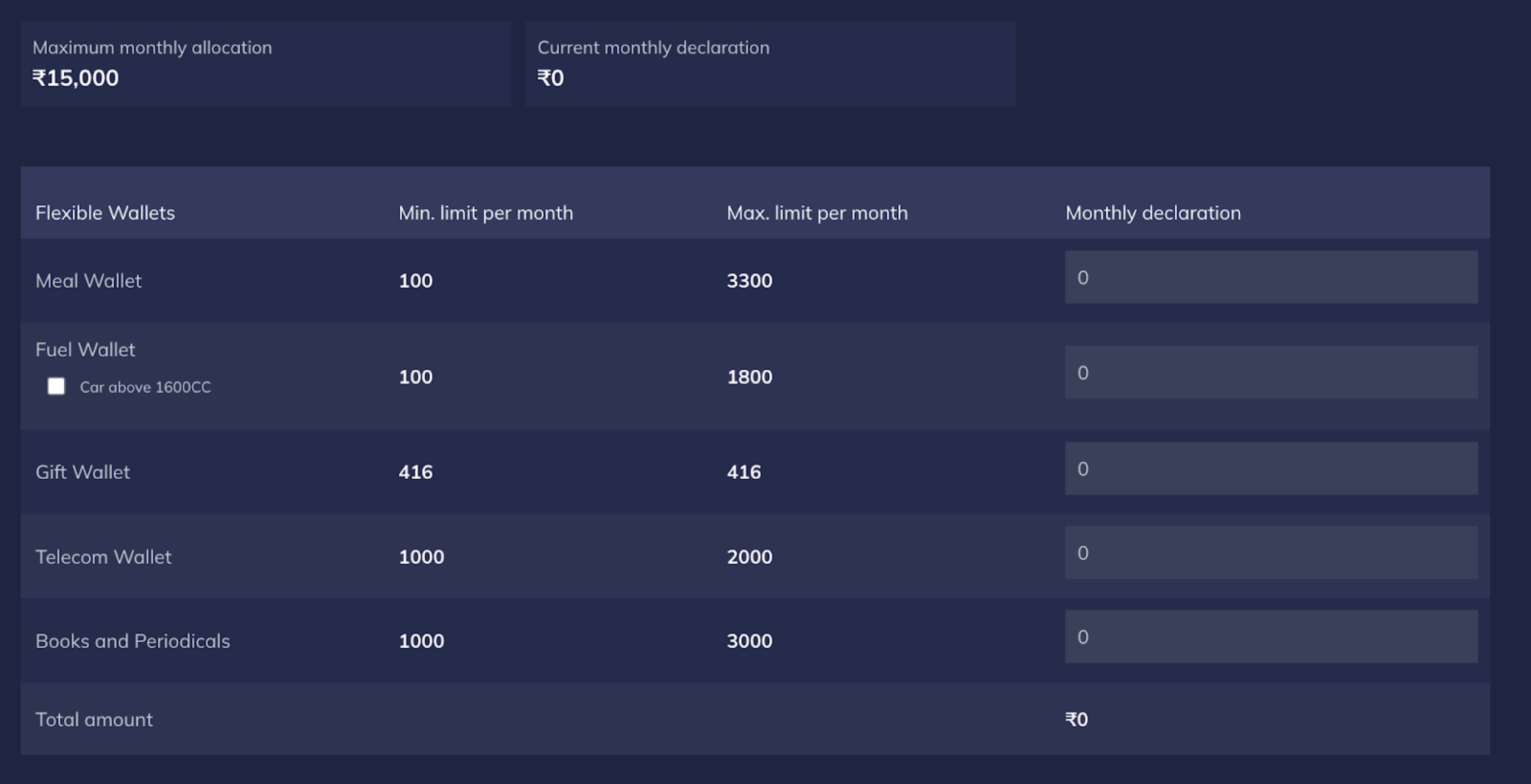 Select check boxes to declare benefits