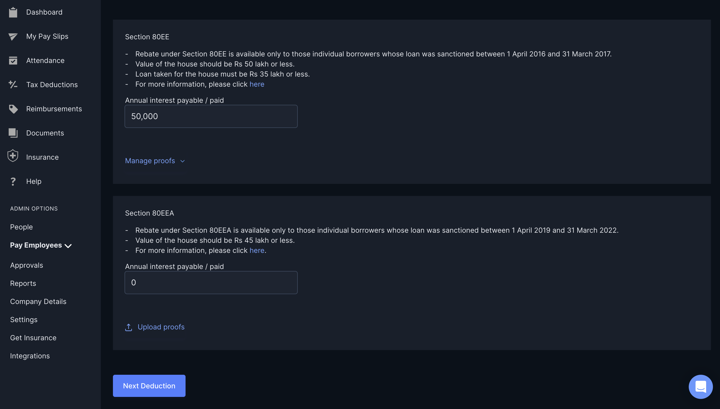 Next Deduction to skip current page proof verification Payroll Dashboard