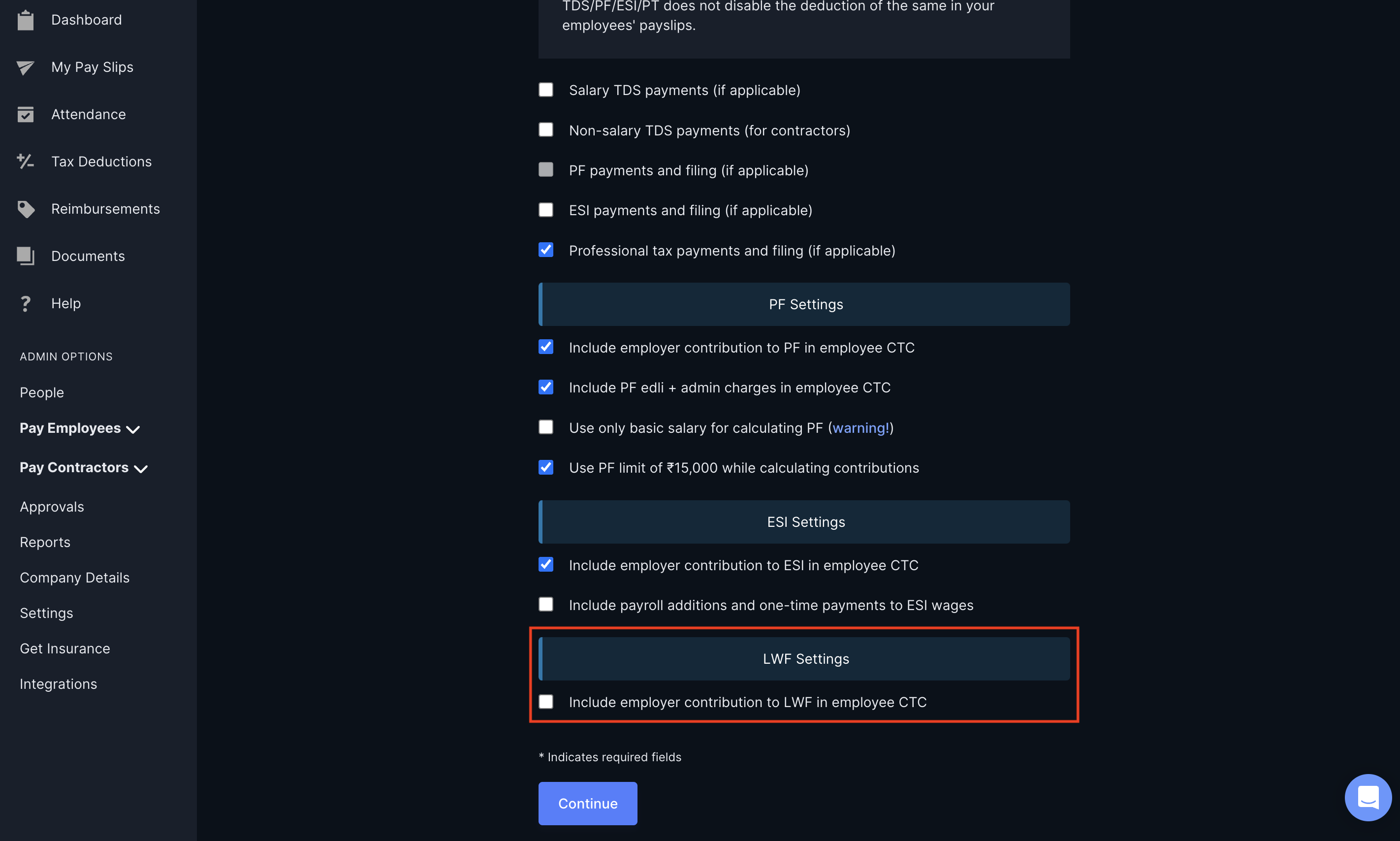 Select check box to include employer contribution on Razorpay Payroll