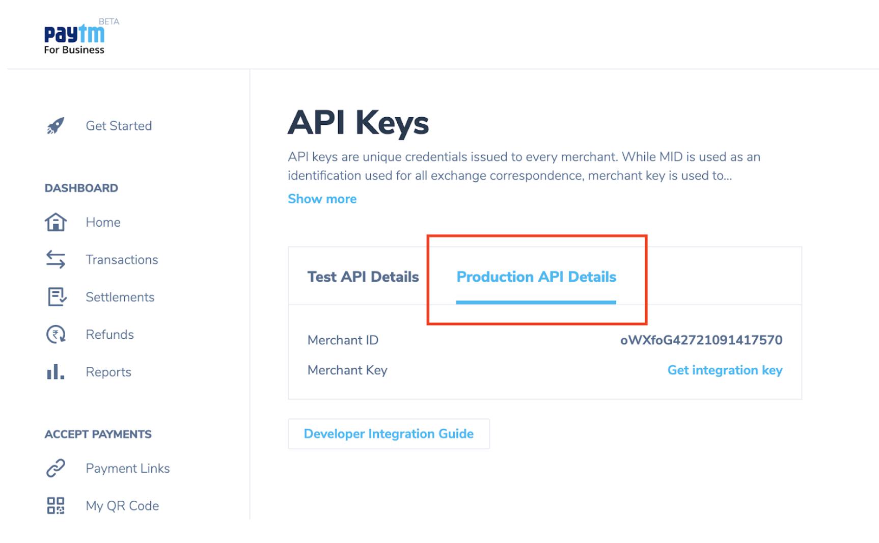 Production API Details