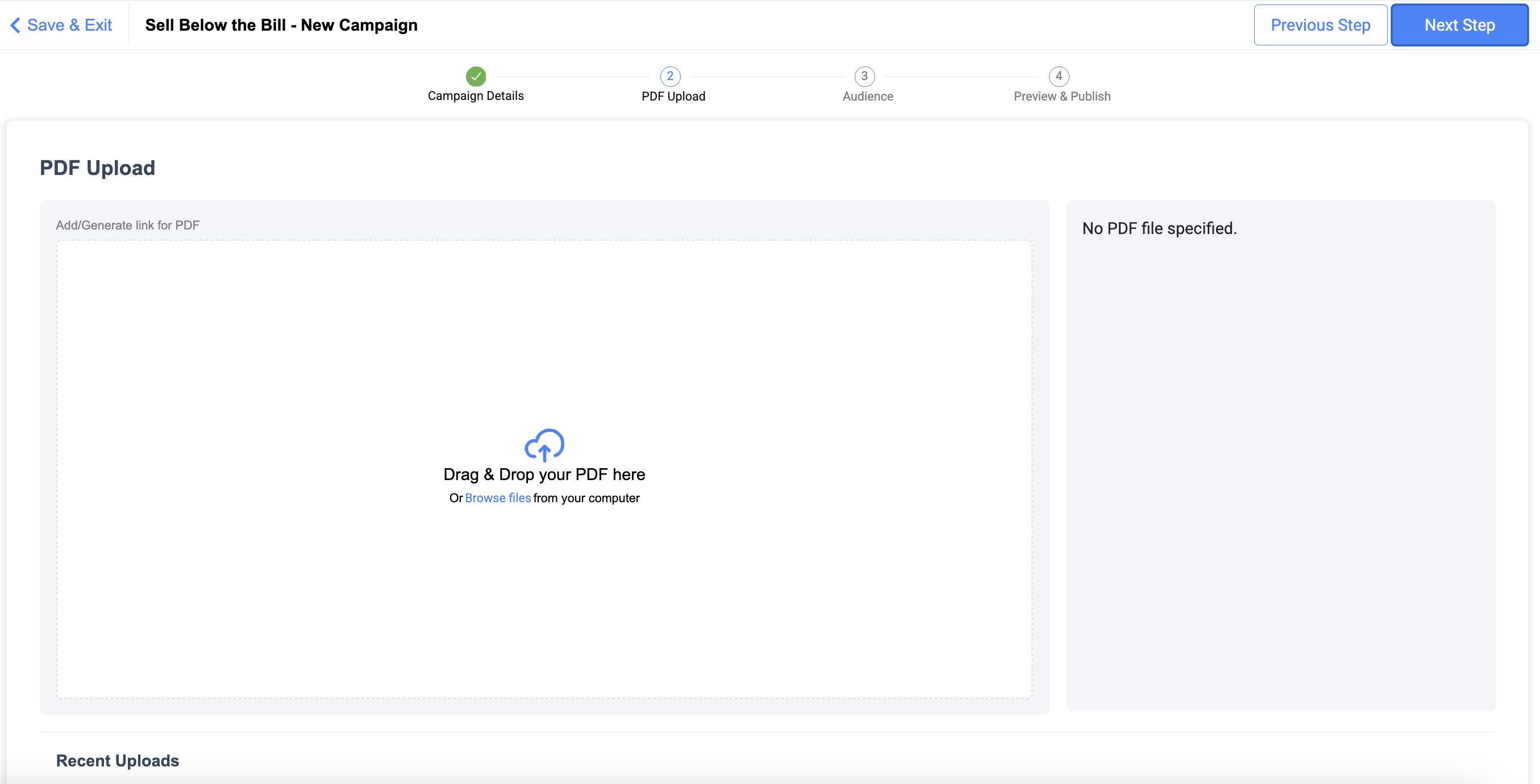 Upload Catalogue PDF for Sell Below Bill Campaign 