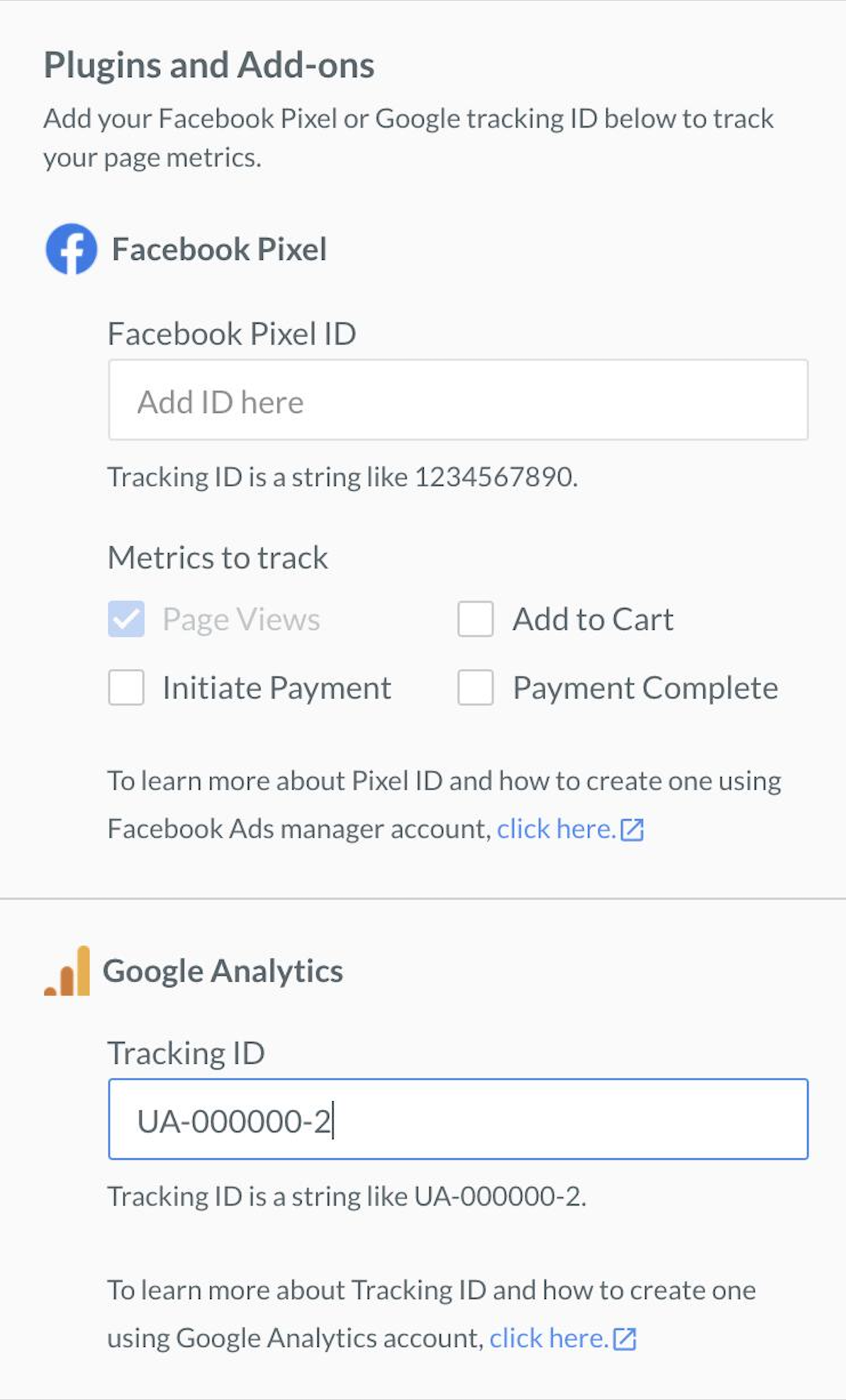 Add Google Tracking ID and FB Pixel