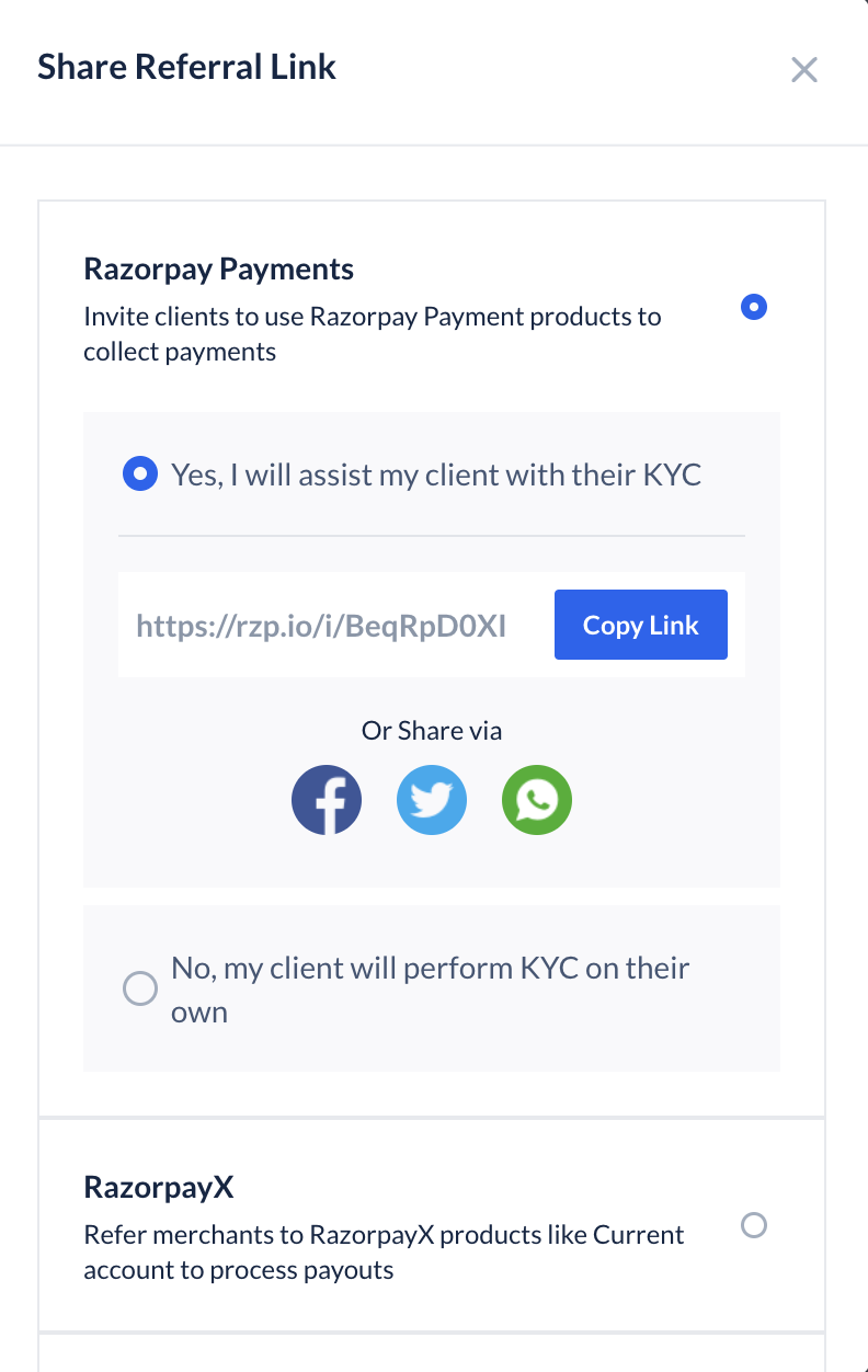 Service Partners - share referral link with KYC