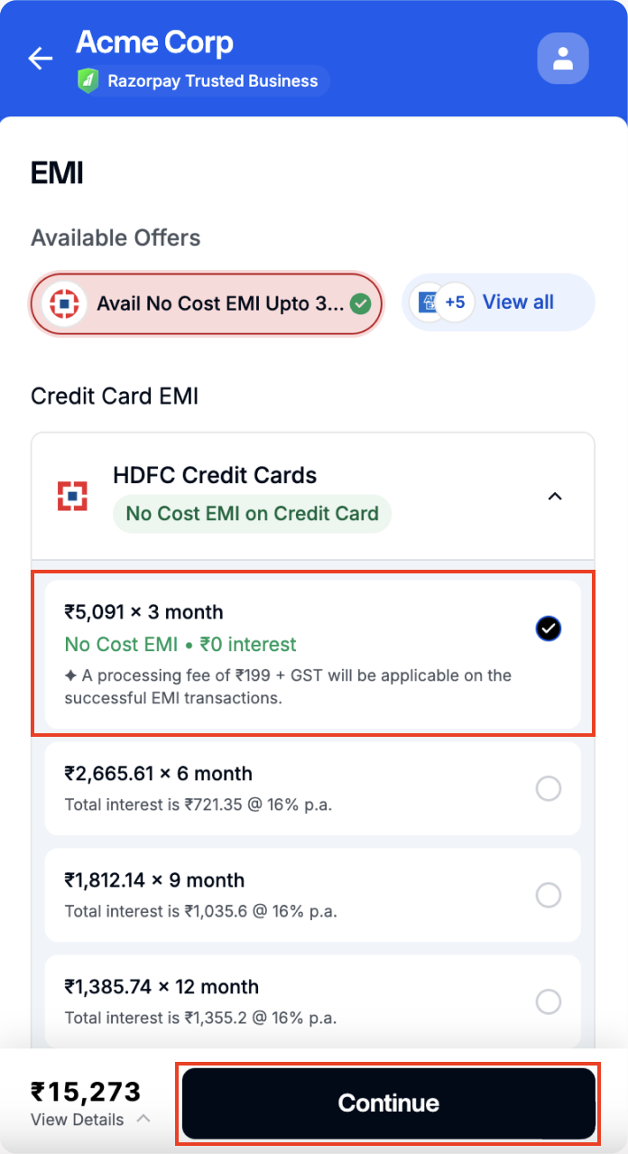 EMI tenure and click Select Plan