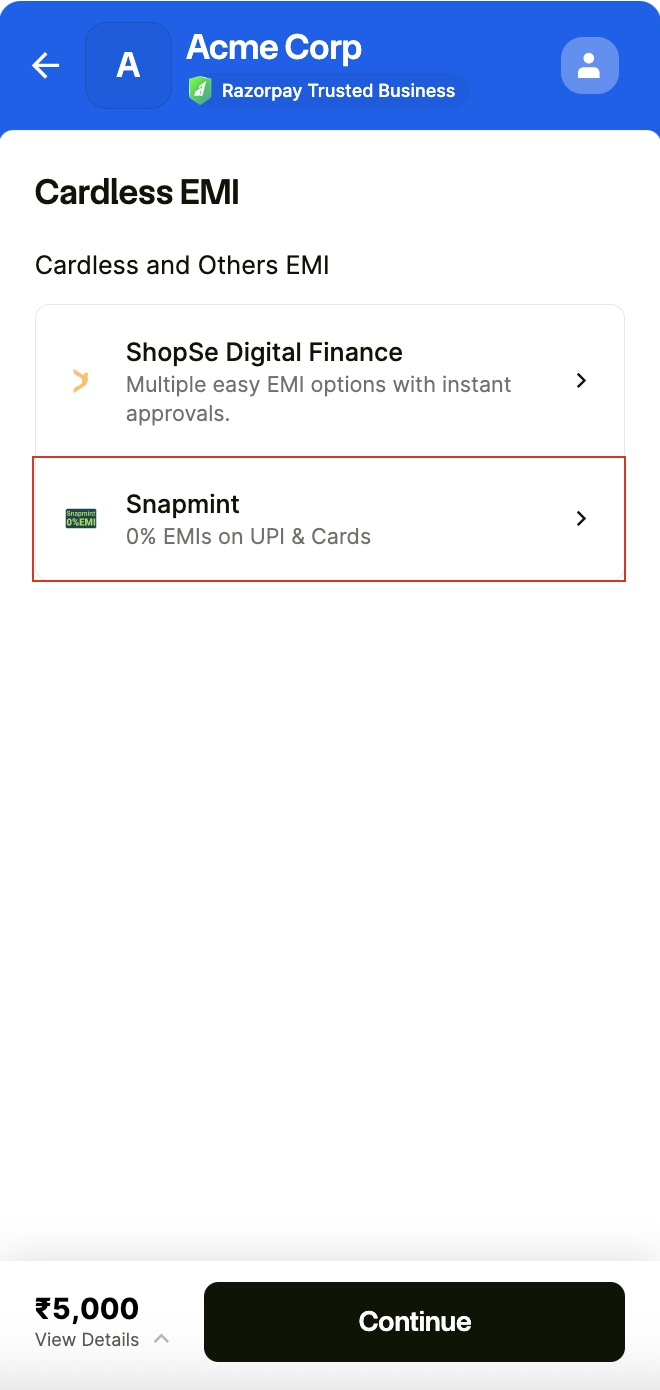 Select snapmint payment instrument