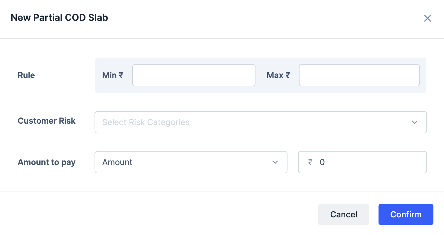 Partial COD advanced slab settings