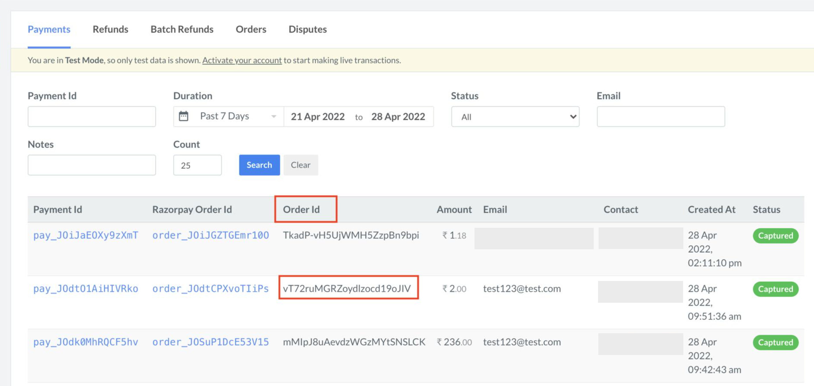 View payments on Razorpay Dashboard