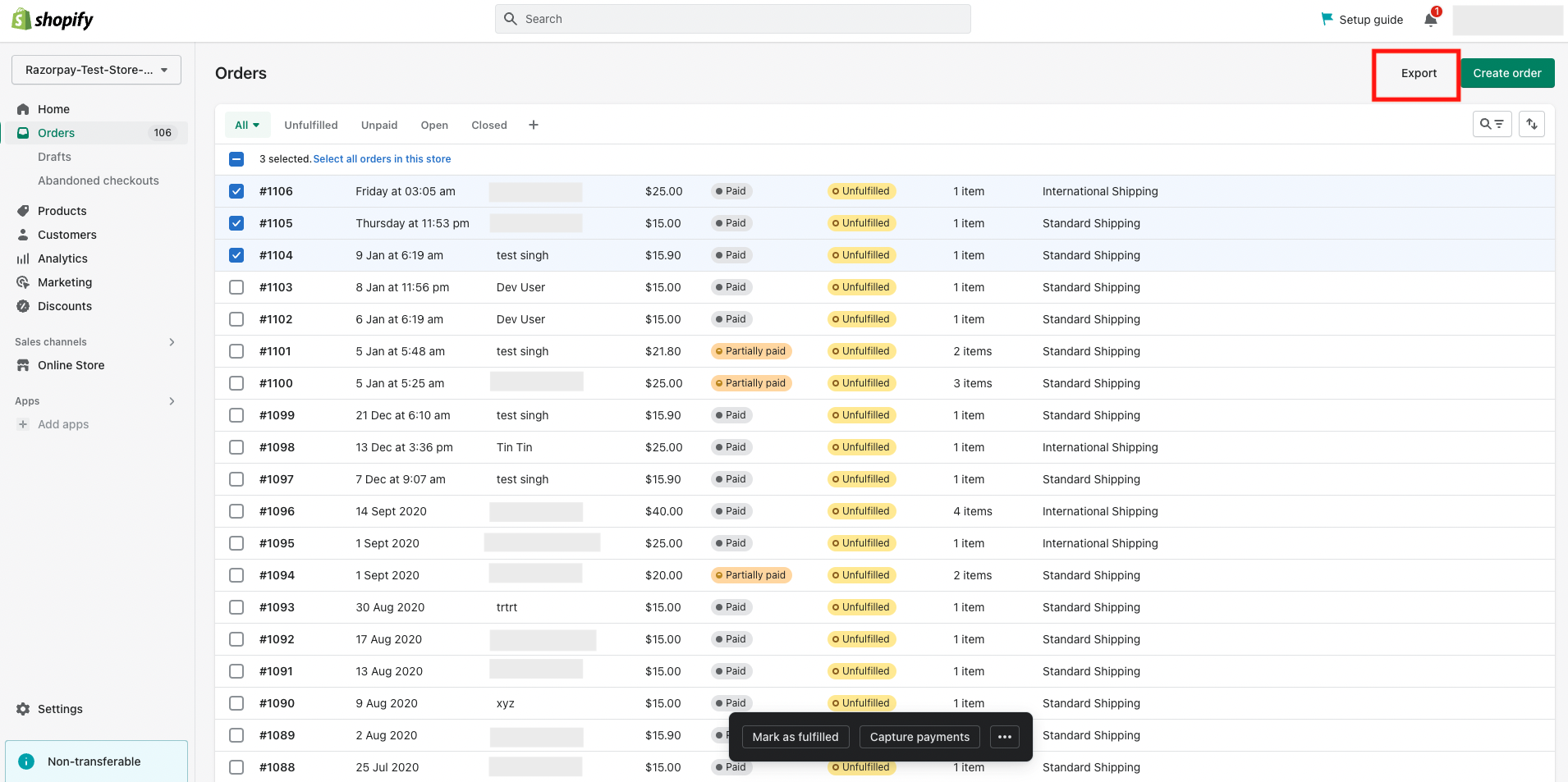 Export Shopify order data