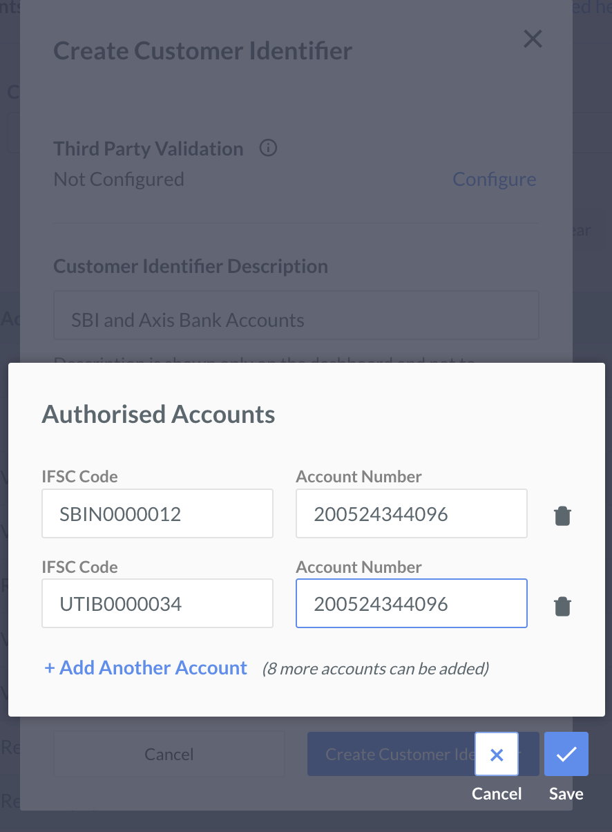 TPV - Add Bank Account no and IFSC