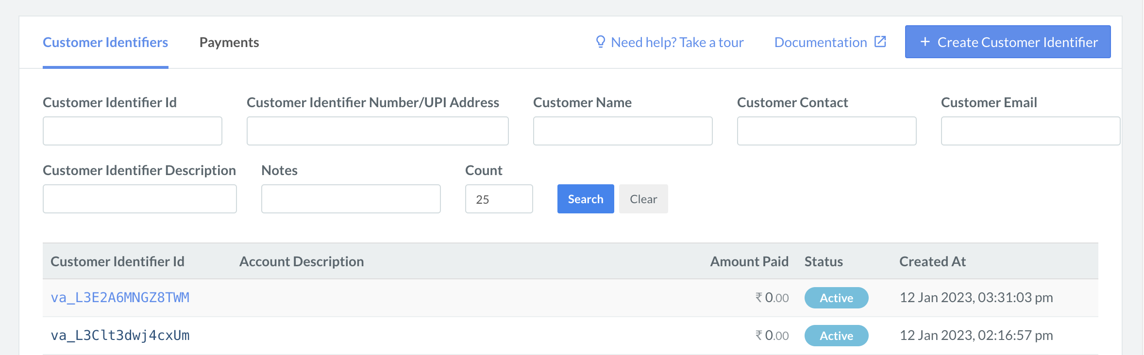 Customer Identifier List