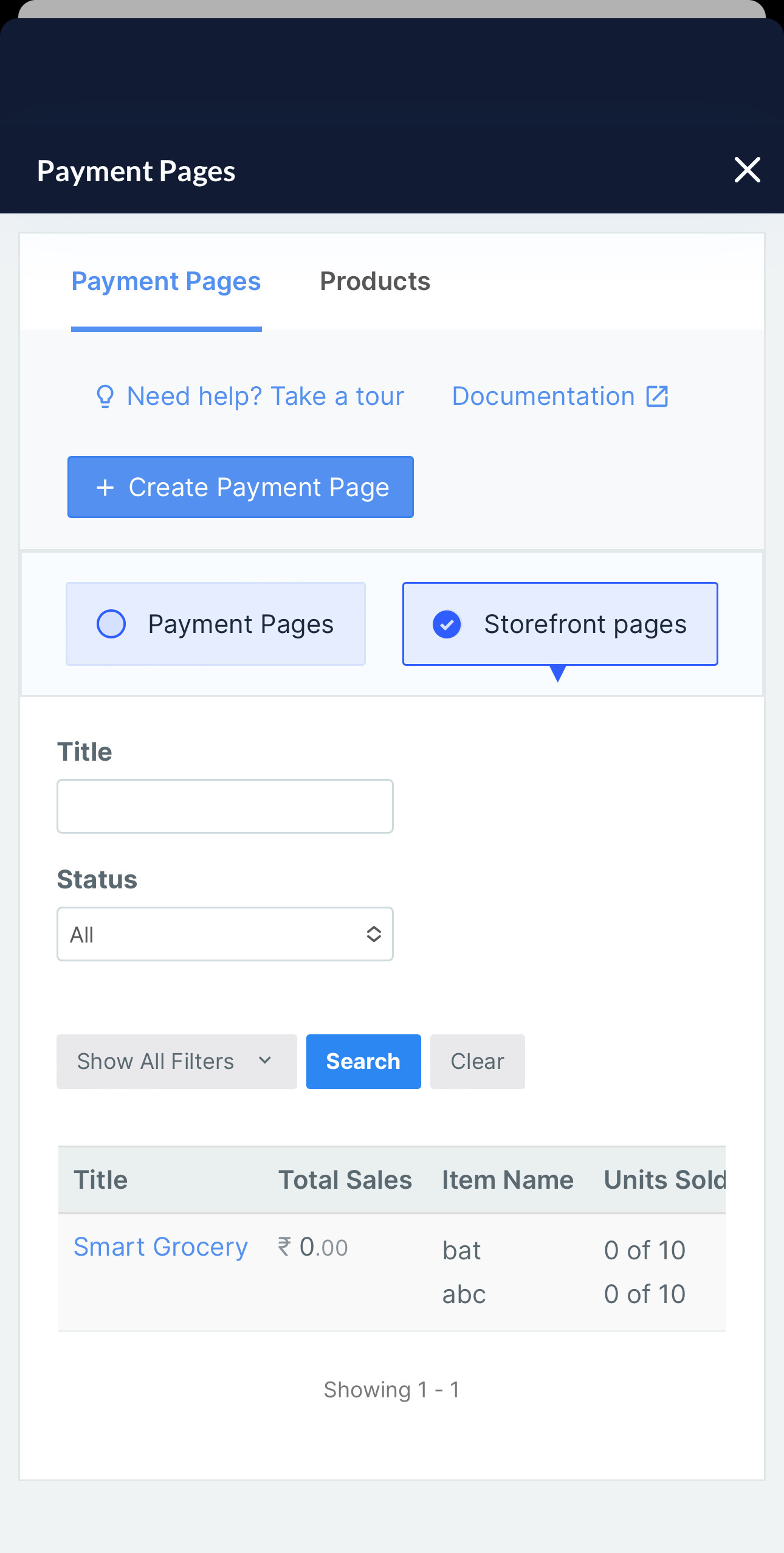 Payment Pages List