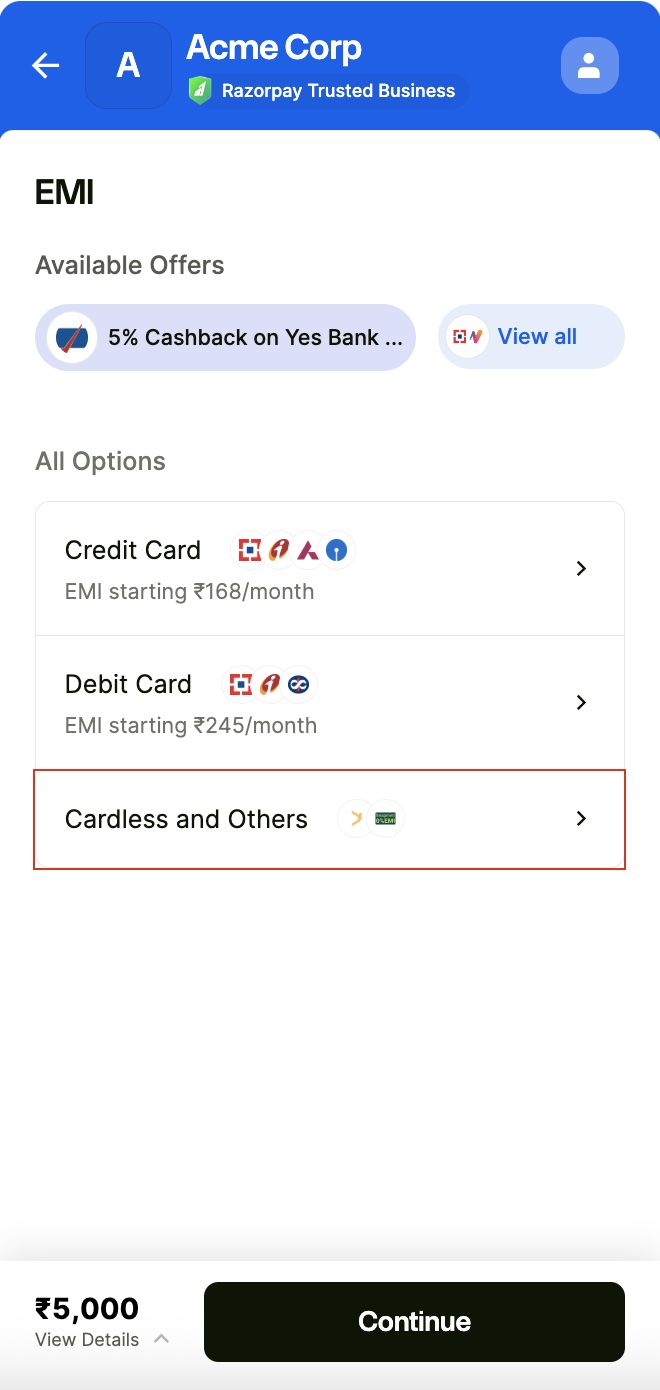 Select Cardless and Others