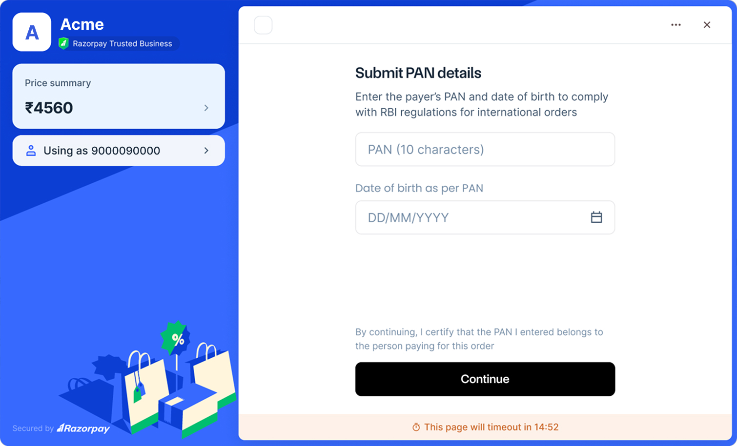 Submit PAN details screen web