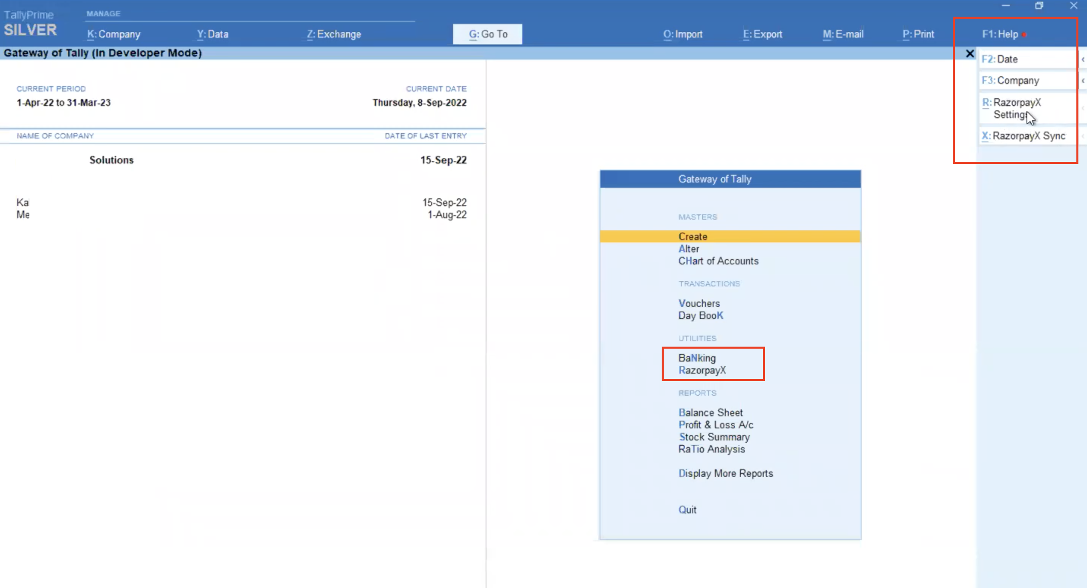 Changes reflecting in Gateway of Tally page after installation.