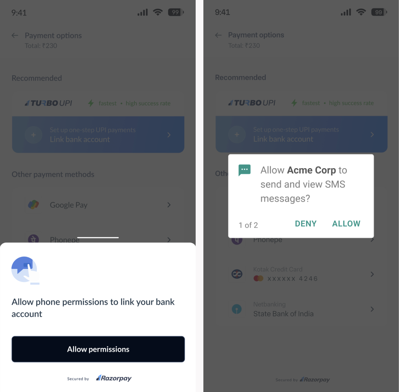 Razorpay Turbo UPI- Allow Phone Permission