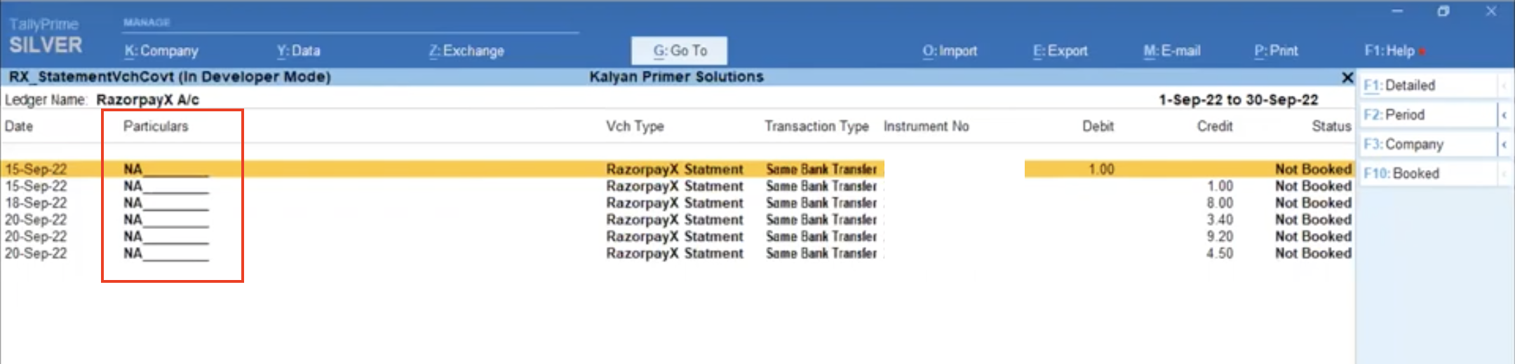 Transactions after syncing from RazorpayX