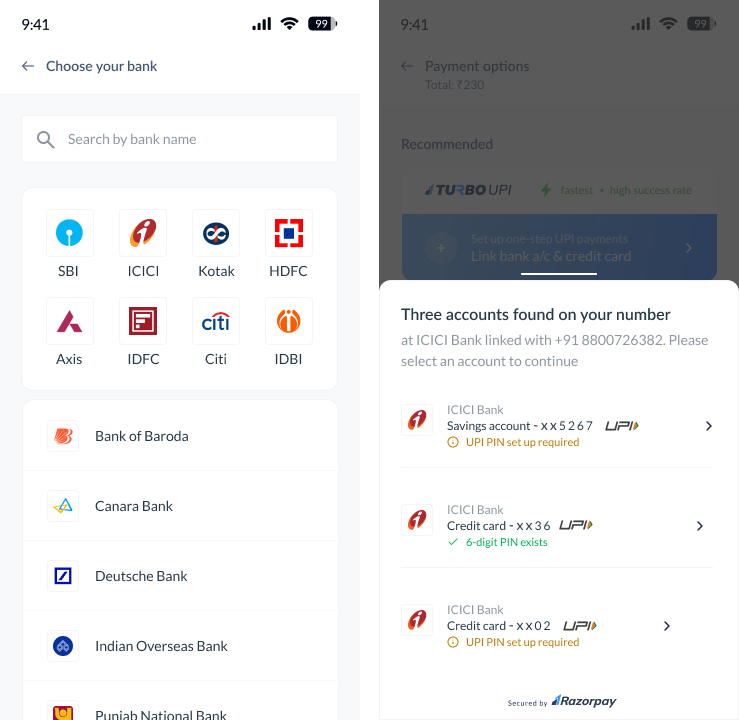 Turbo UPI Select Bank Account