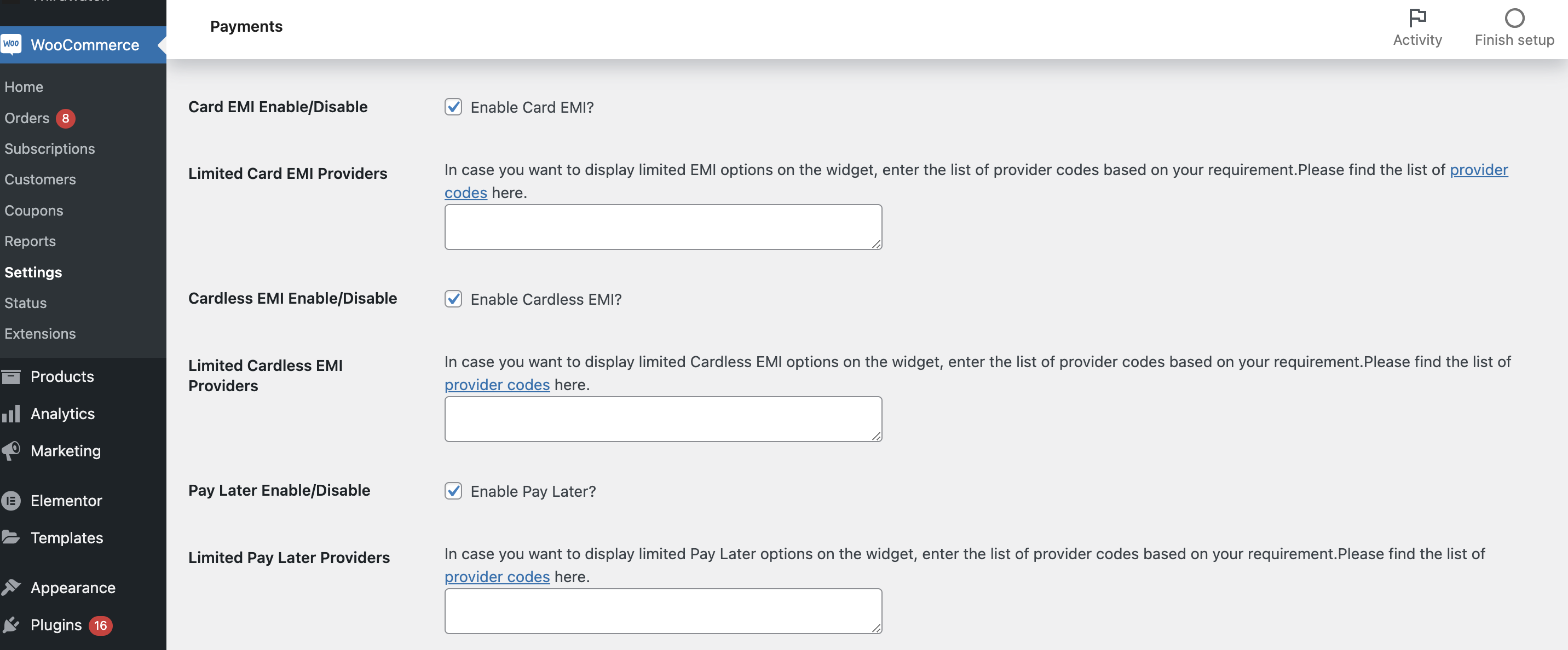 Configure the Payment Methods on the widget