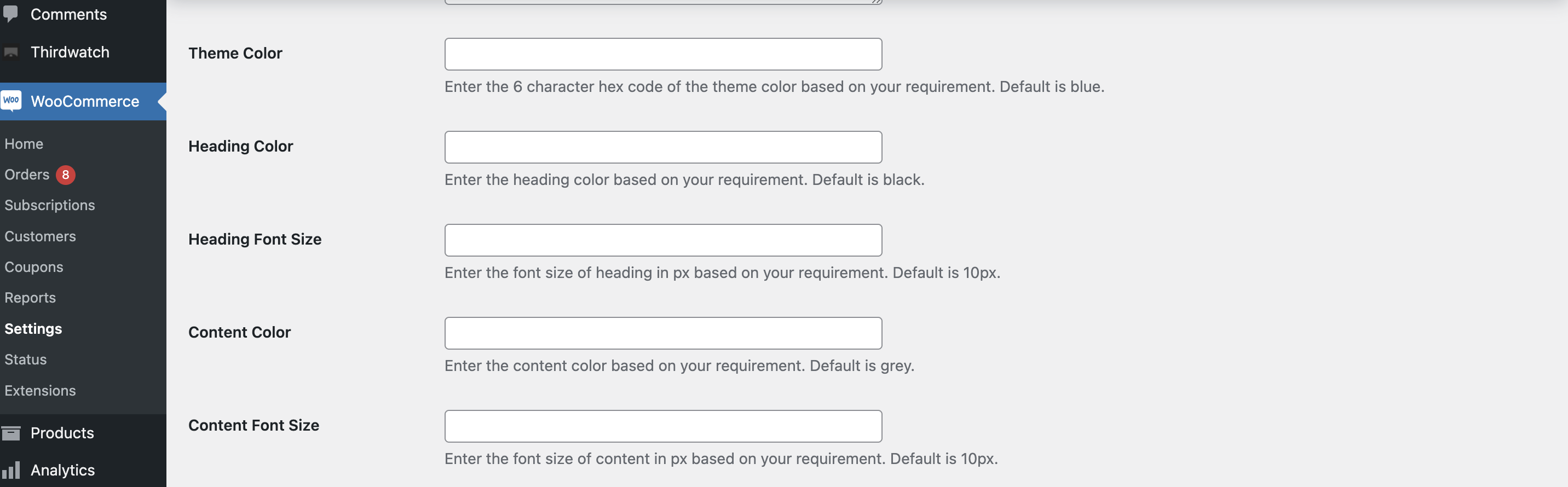 Configure the themes and colours of the widget