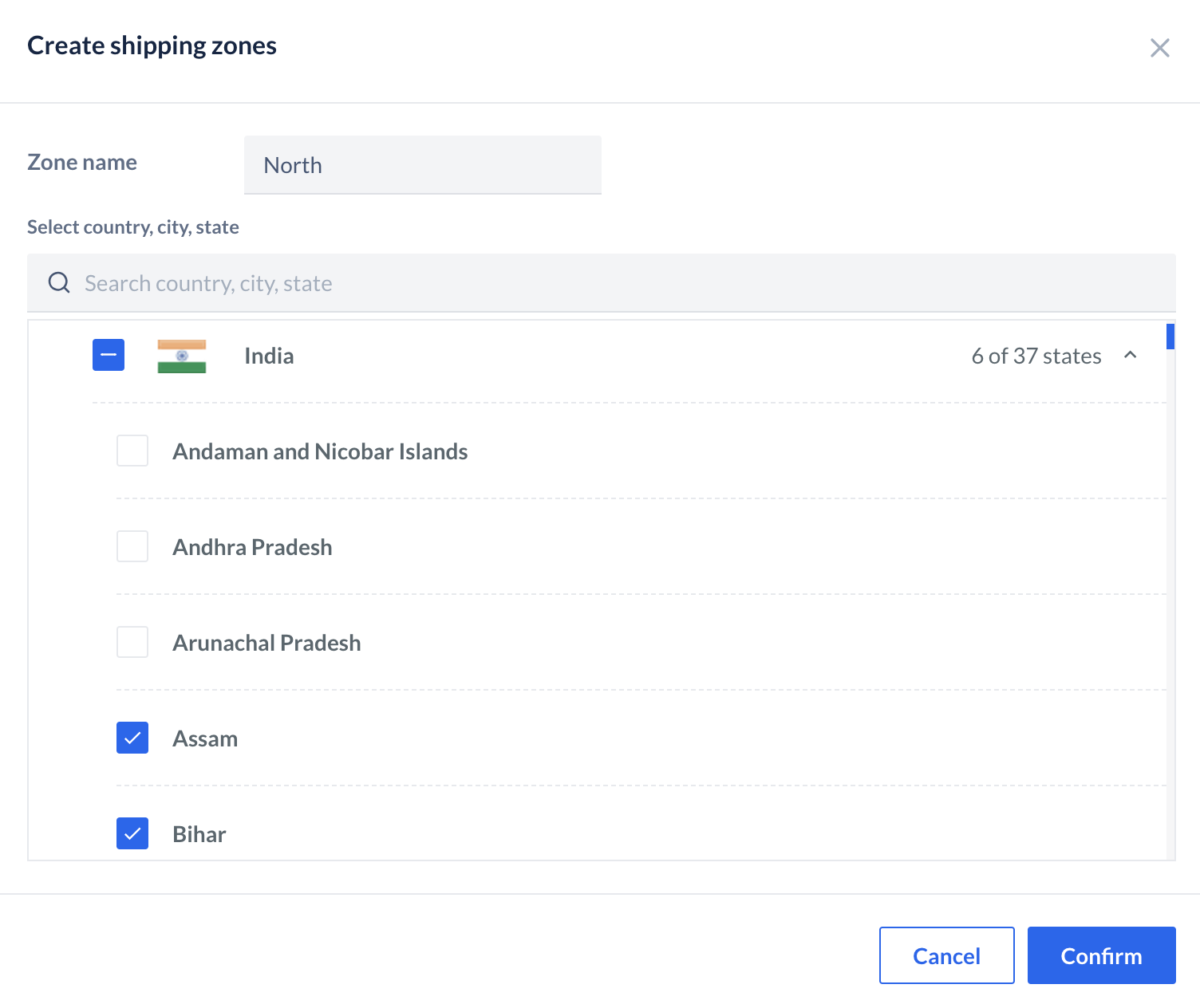 Add shipping zones to determine the shipping charges for each zone