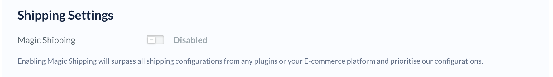 Enable Shipping settings on the Dashboard