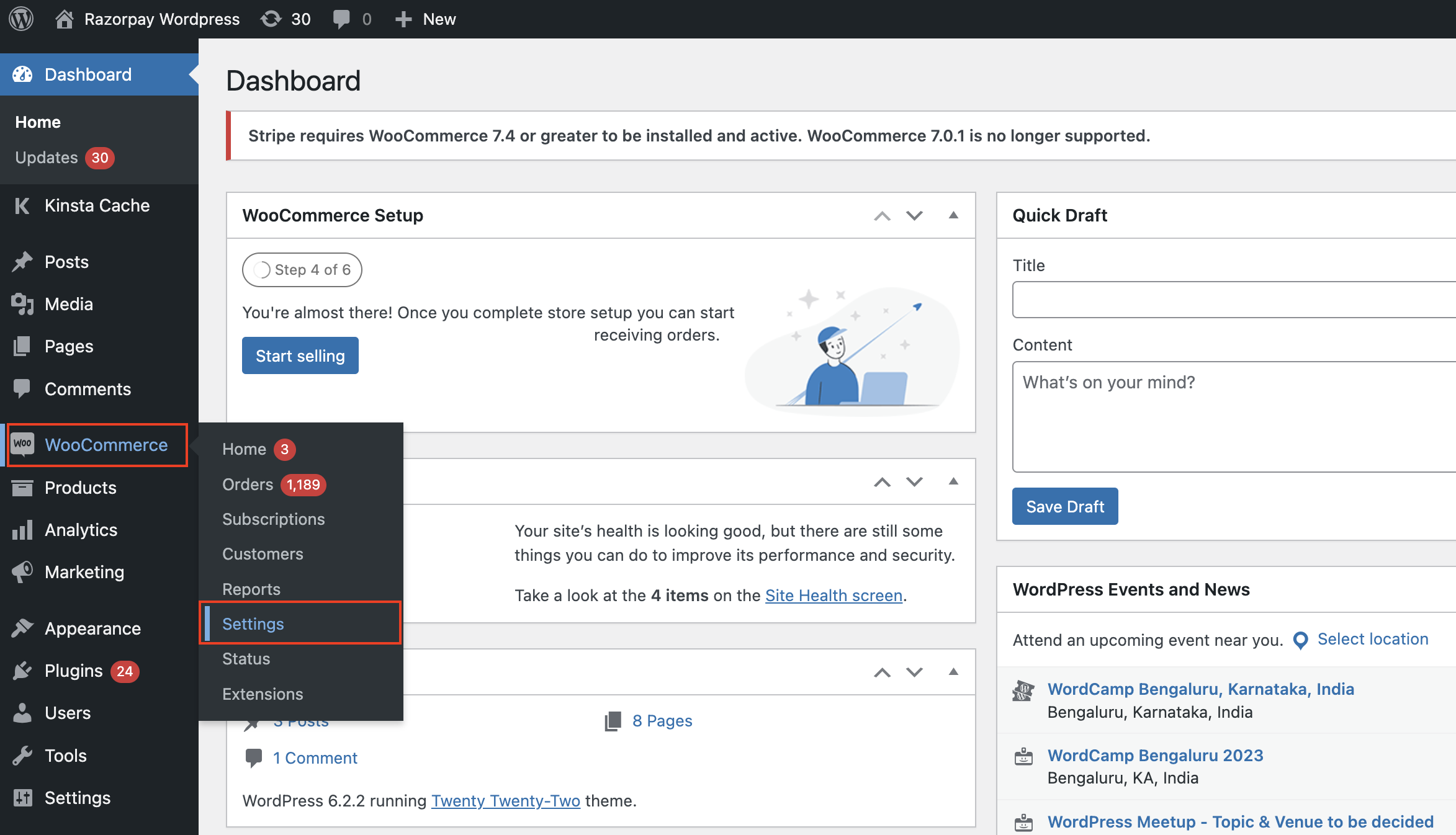 WooCommerce settings