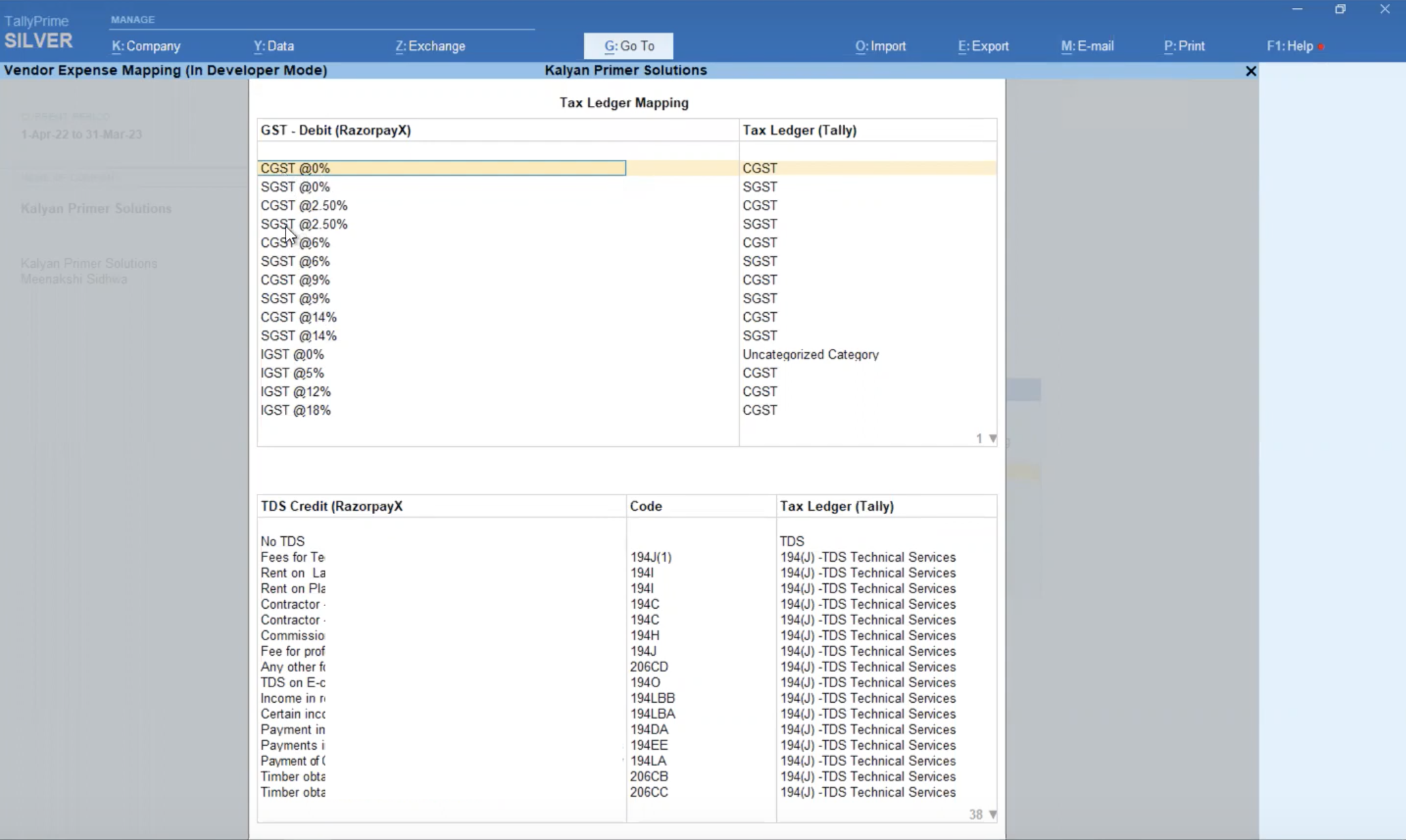 Example of a Tax Ledger