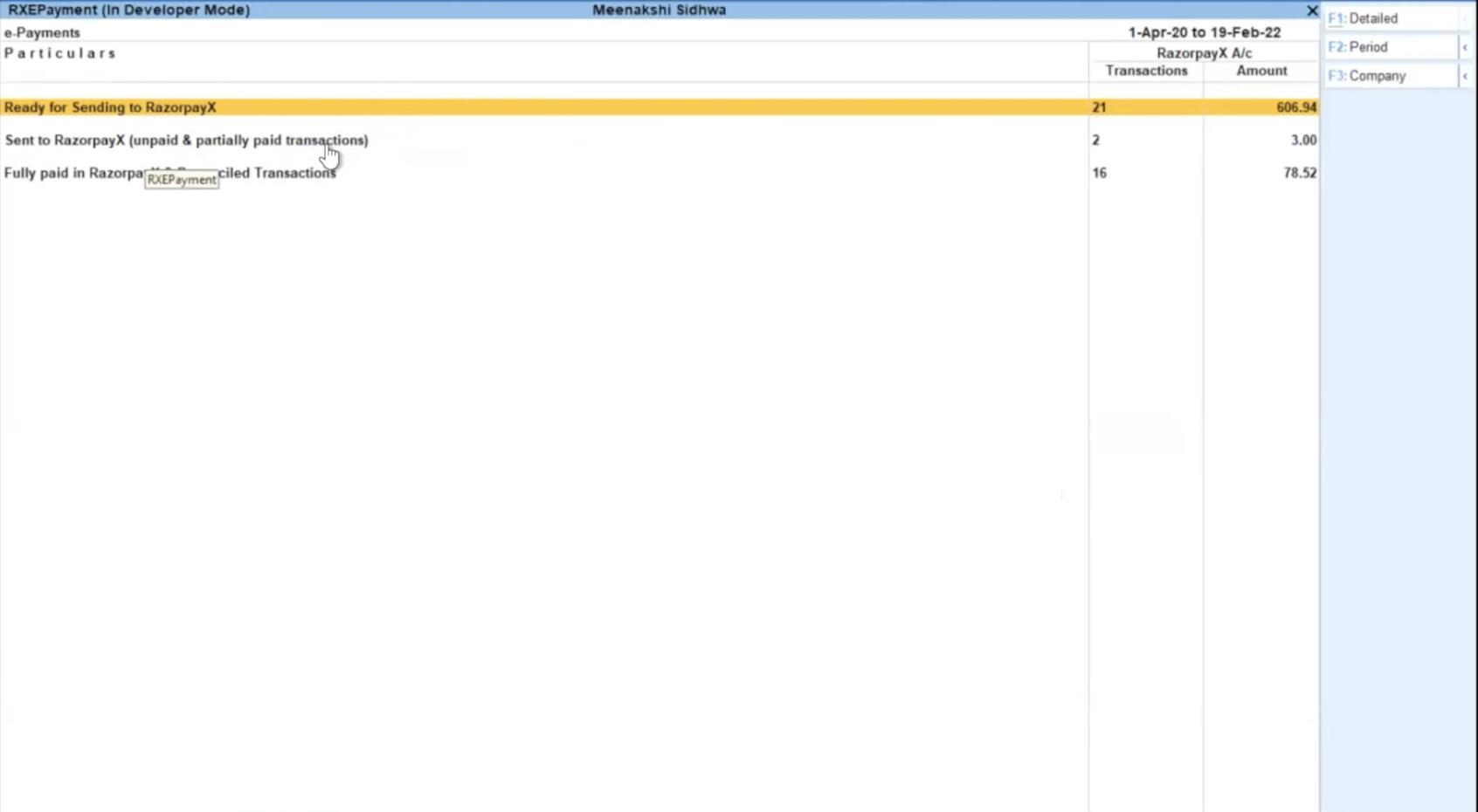 Tally Payments View