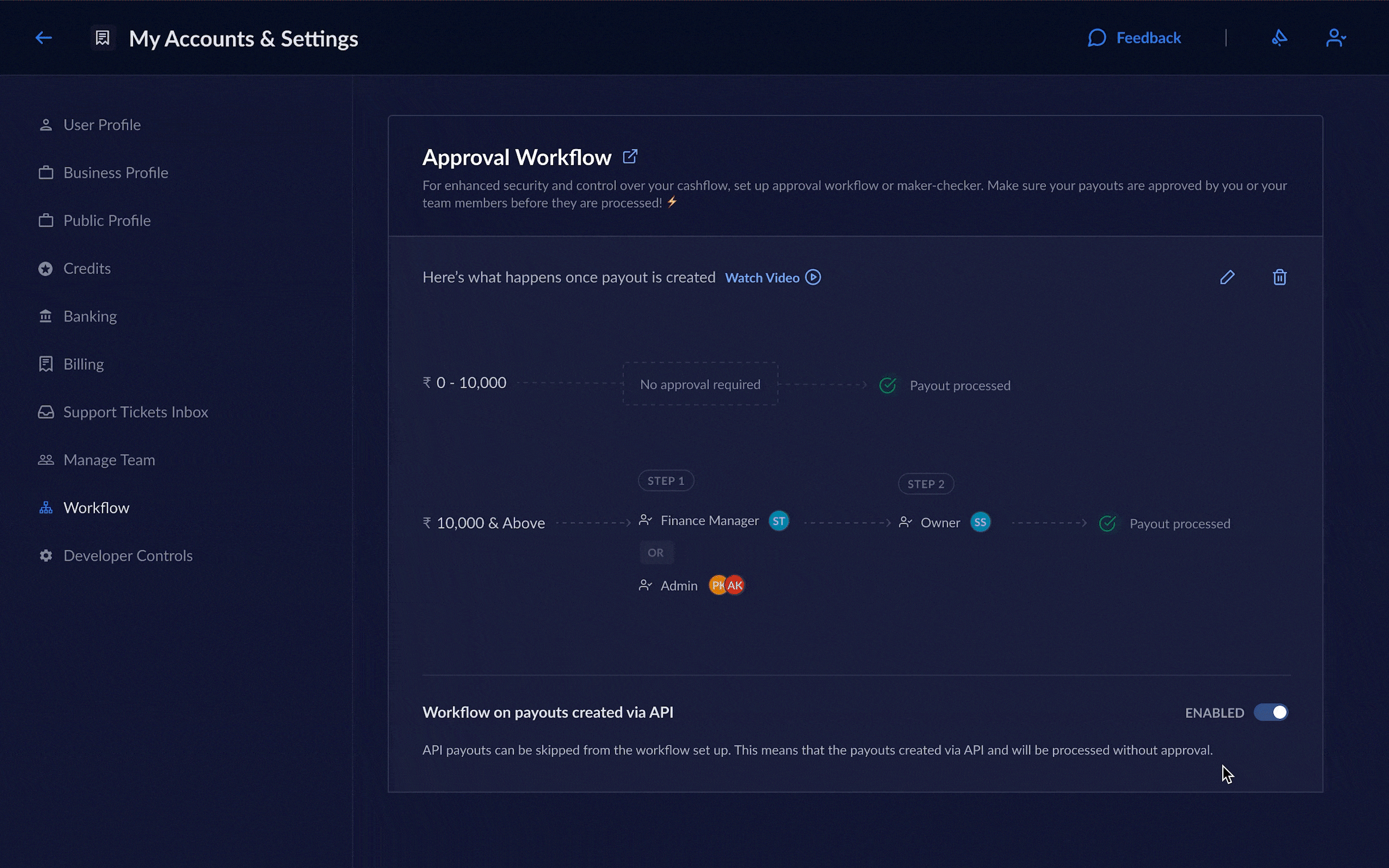 Toggle button to disable approval workflow