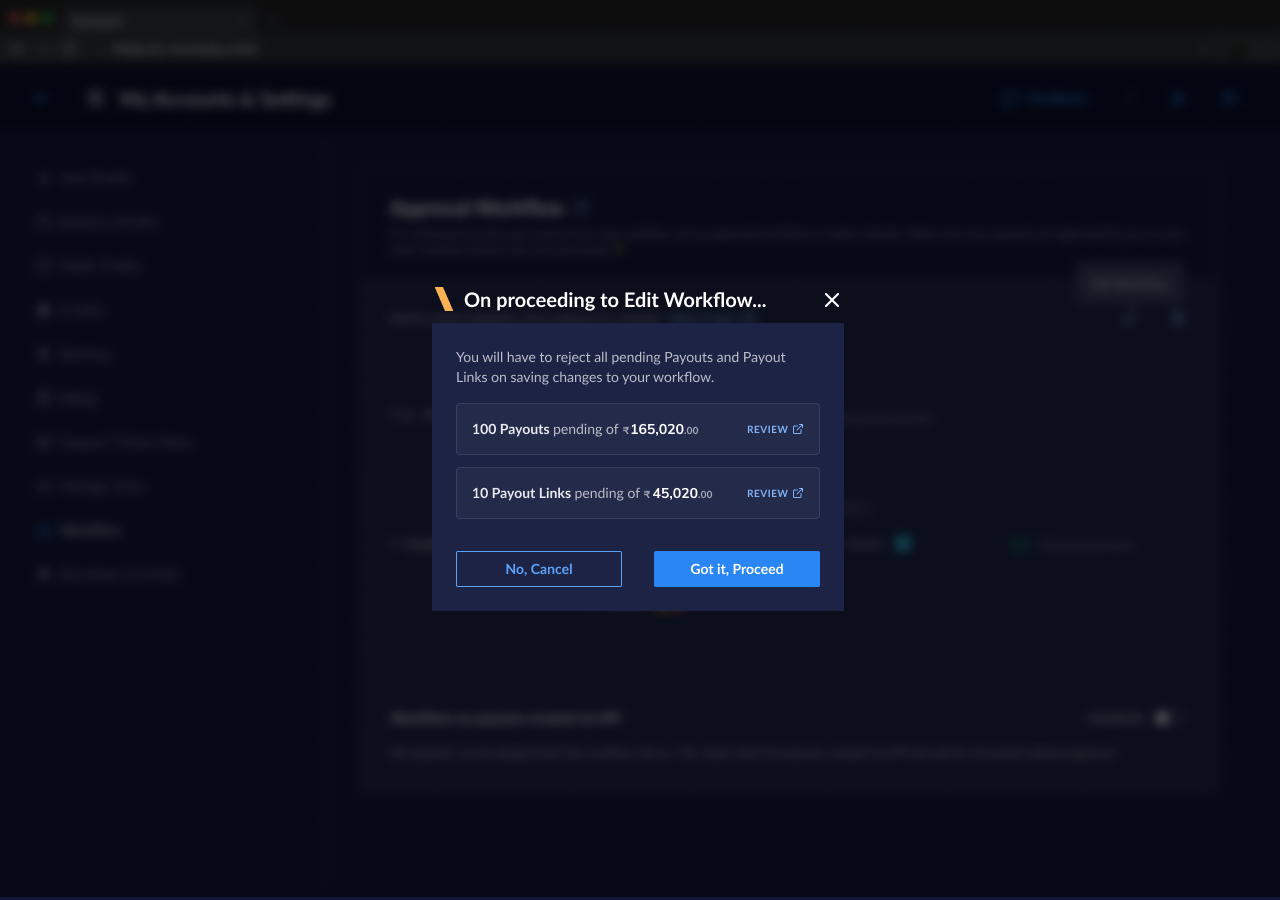 Review pending payouts before saving new workflow