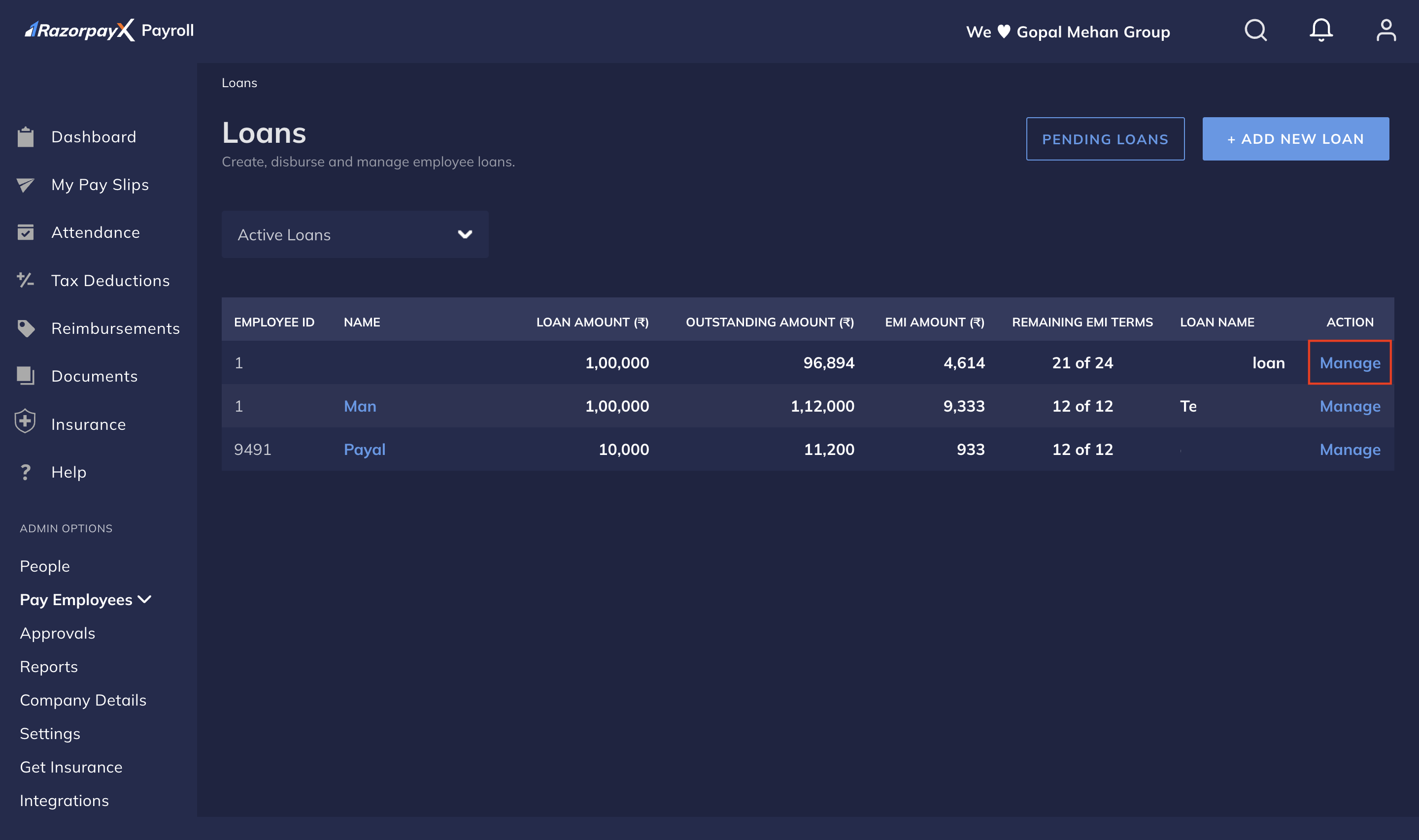 Manage employee loans on Payroll