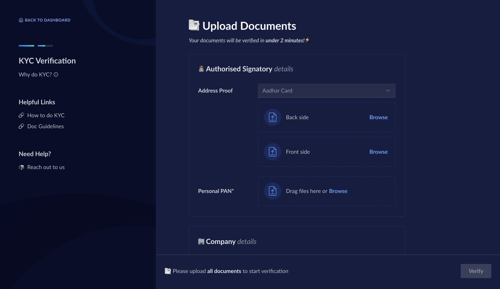 Upload relevant documents for Payroll KYC Verification